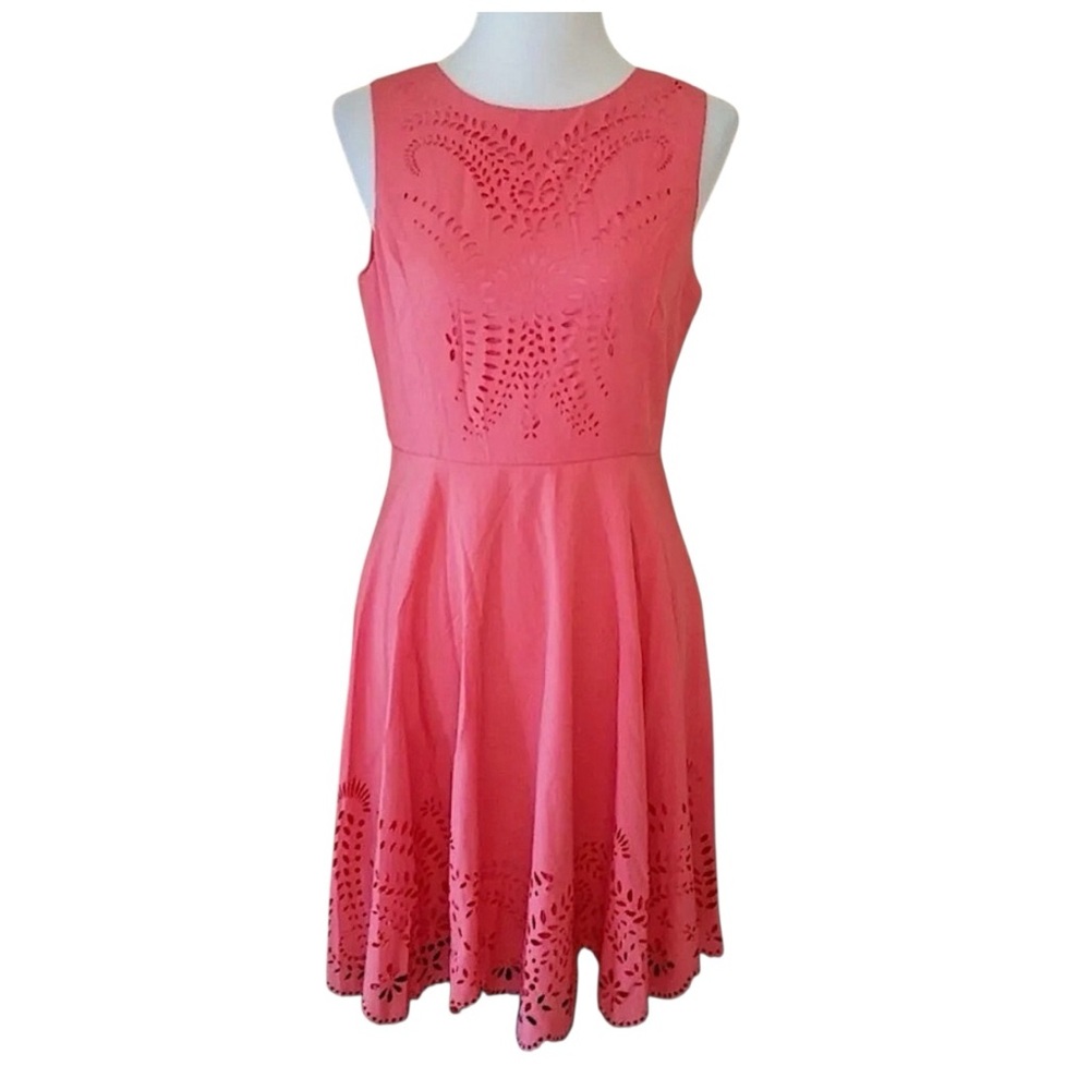 Coral Eyelet Dress Fit & Flare Sleeveless Modcloth Cocktail Party Ya Los Angeles